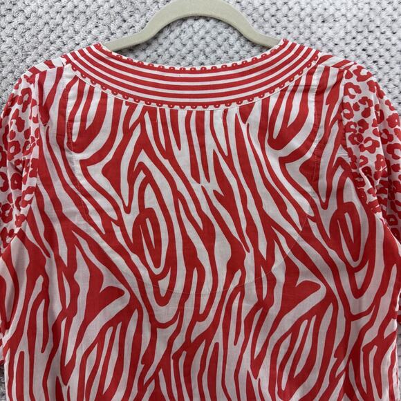 Gretchen Scott Top Womens S Orange Animal Print Tunic Pullover V-Neck 3/4 Sleeve - Picture 7 of 12